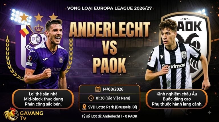 Nhận định bóng đá trận Anderlecht vs PAOK vòng loại Europa League 2026/27 chi tiết trên Gavang TV.