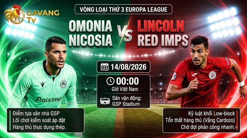 Nhận định trận đấu Omonia Nicosia vs Lincoln Red Imps vòng loại Europa League cập nhật tại Gavang TV.