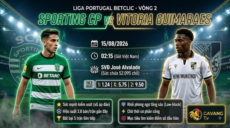 Nhận định, soi kèo trận đấu Sporting CP vs Vitoria Guimaraes lúc 02h15 ngày 15/08 tại vòng 2 Liga Portugal trên Gavang TV.