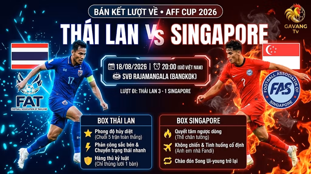 Nhận định Thái Lan vs Singapore (20h00, 18/8): Phân tích chiến thuật
